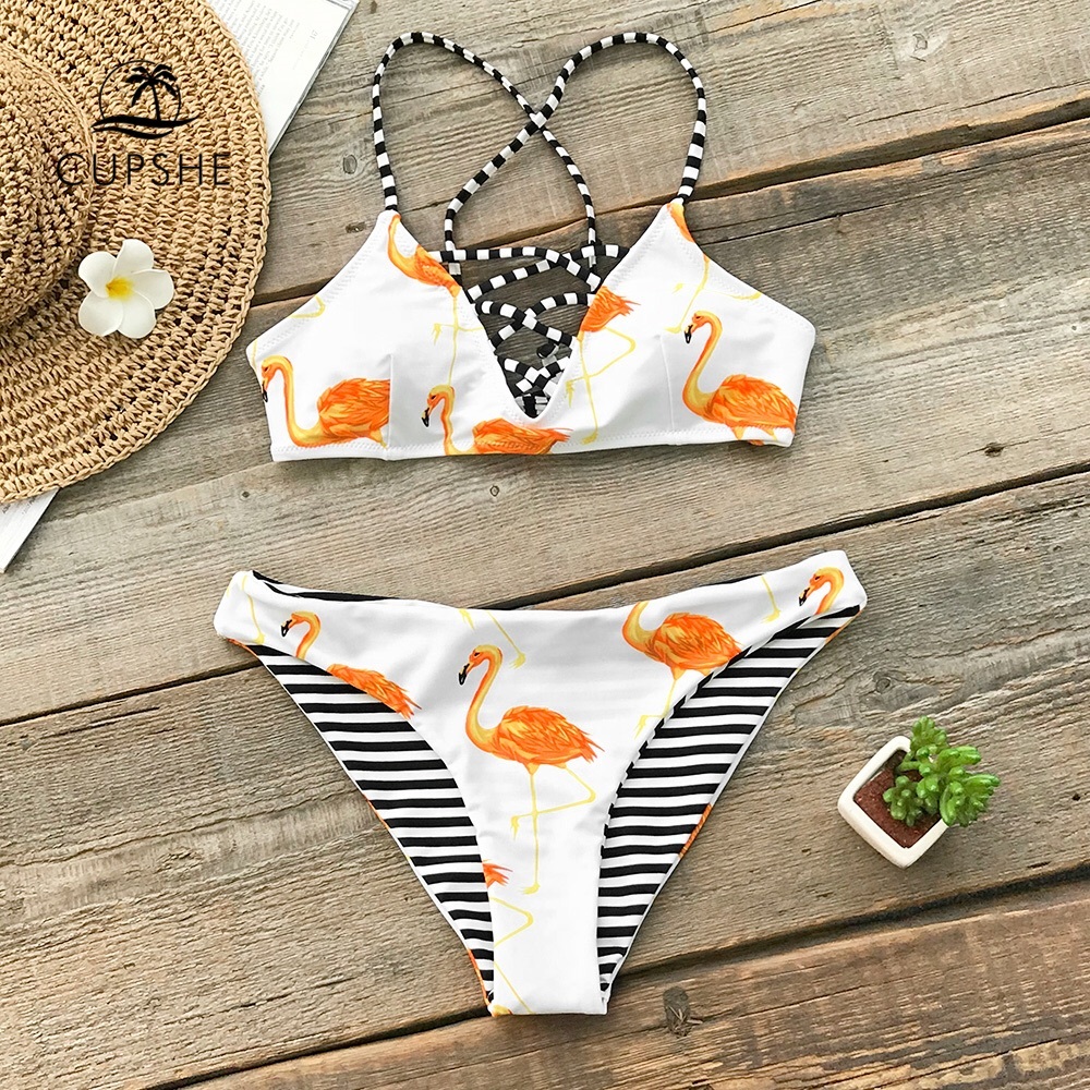New CUPSHE Orange Flamingo Reversible Bikini Sets